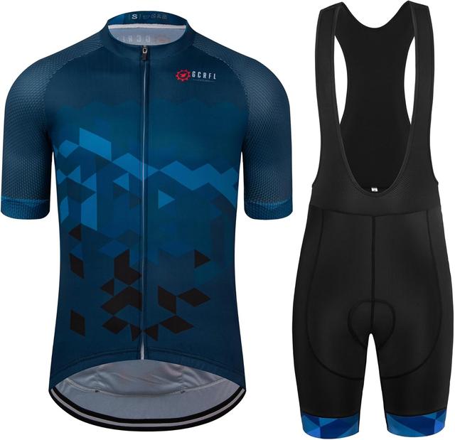 Product image of GCRFL Men's Cycling Jersey Set Road Bike Shorts Sleeves Jersey Zipper Pokcet Bib Shorts with Padded, Cycling Clothing kit Men