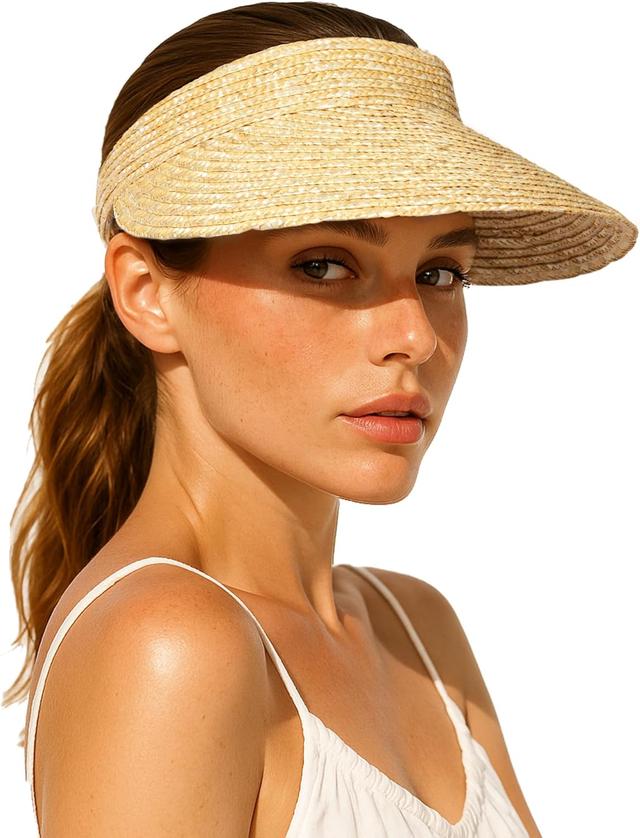 Product image of FURTALK Womens Straw Sun Visor Hats Wide Brim UV Protection Summer Beach Hat Roll Up Ponytail Travel Sun Hat