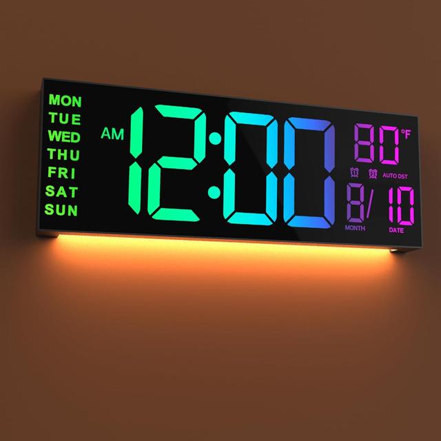 Product image of JALL 16" Large Digital Wall Mount Clock, Count Down Timer, Alarm, Big LED, 8 RGB Color, DST, Temperature for Living Room Classroom Desk, Xmas, Birthday Gift for Senior Mom Dad (Black, 16 inches)