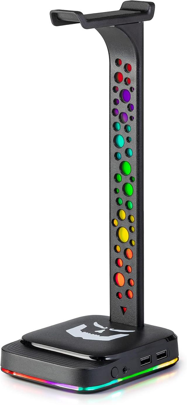 Product image of RGB Gaming Headphone Stand- Sleek Design, 9 Vibrant Colors, Dual USB Charging, Integrated Audio Jack