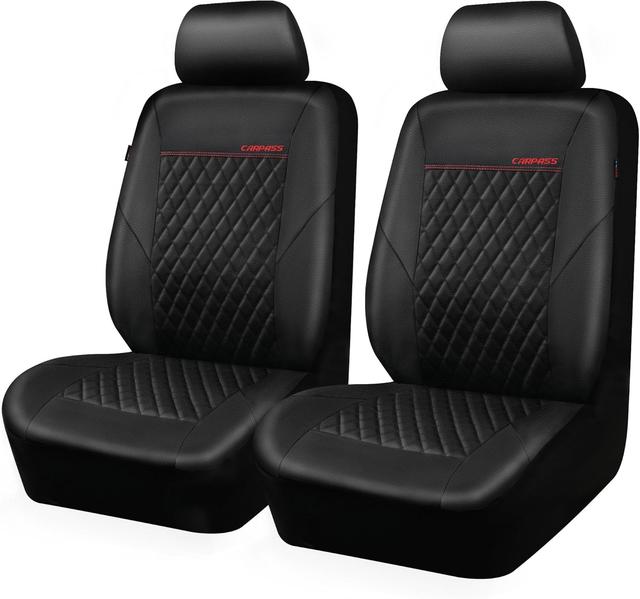 Product image of CAR PASS Quilting Leather Seat Cover Two Front Seats Only, Universal Fit Automotive Front Seat Covers Waterproof Deluxe PU Premium Vinyl Luxury for Cars Sedan Van SUV Airbag Compatible 2 Pieces,Black