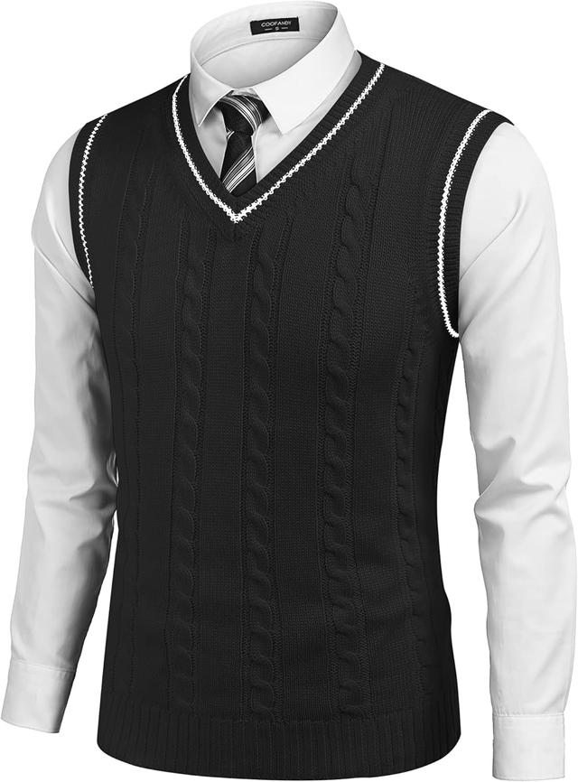 Product image of COOFANDY Men's Sweater Vest V Neck Slim Fit Casual Sleeveless Twisted Knitted Pullover Sweater