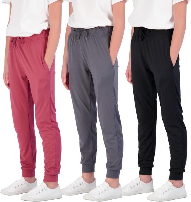 Product image of Real Essentials 3 Pack: Girls' Lounge Joggers Soft Athletic Performance Casual Sweatpants(Ages 7-16)