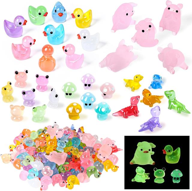 Product image of Outus 154 Pcs Luminous Mini Resin Animals Glow in The Dark Ducks Tiny Resin Animal Figurines Glow in The Dark Mini Figurines for Micro Garden Landscape Cake Potted Plants Decor Supplies (Classic)