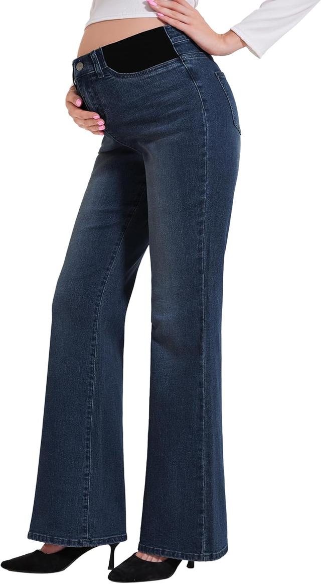 Product image of PACBREEZE Women's Maternity Flare Jeans Mid-Rise Stretchy Bell Bootcut Jeans Denim Pregnancy Pants, S-XXL