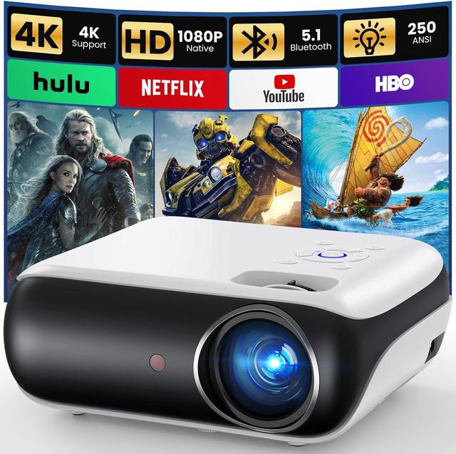 Product image of HAPPRUN Native 1080P Bluetooth Projector, Full HD Portable Outdoor Movie Projector with Built-in Speaker, Compatible with Smartphone, HDMI, USB, AV, Fire Stick, PS5 for Home, Bedroom, Outdoor Use