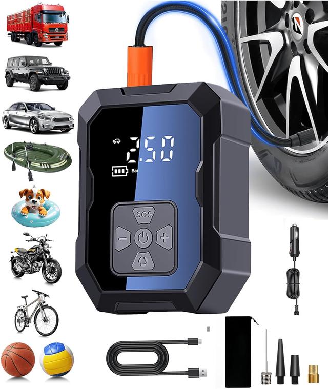 Product image of Tire Inflator Portable Air Compressor for Car, Ball Basketball Pump for Sports Balls Auto for Car Tires Bicycle w Gauge Values Display, 150PSI Power Battery Bike Pump Cordless