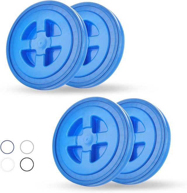 Product image of 4 Pieces 5 Gallon Gamma Seal Lids Food Grade Leak-Proof Buckets Lids Plastic Screw Pail Lid for Pet Food Storage Chicken Feeders Paint Storage, Compatible with Gamma, Blue