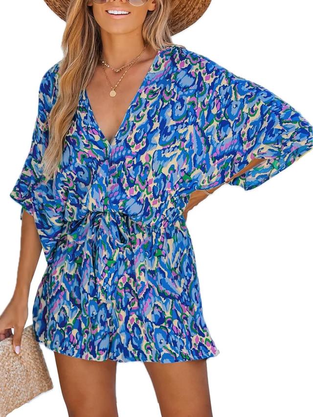 Product image of CUPSHE Women's Lace Up Leopard Print Romper Short Sleeves Jumpsuits Wide leg Outfit