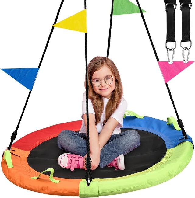 Product image of Tree Swing, Saucer Flying Swing 40 Inch for Kids, 900lbs Weight Capacity, with Adjustable Hanging Straps, for Indoor and Outdoor, Multicolor, Gifts for Kids