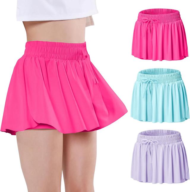 Product image of EXARUS Girls Butterfly Shorts Flowy Dance Athletic 2 in 1 Cheer Skorts Flutter Skirt Running Preppy Clothes Kids 6-14Y