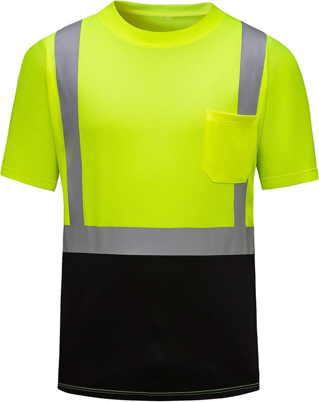 Product image of High Visibility Shirts Quick Dry Safety T Shirts with Reflective Strips and Pocket Short Sleeve Mesh Hi Vis Construction Work Class 2 Shirt for Men/Women Black Bottom Lime,XL