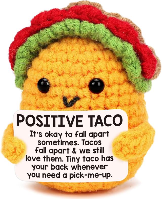 Product image of Mini Emotional Taco Support Positive Crochet Animals Funny Easter Day Birthday Gifts for Women Mom Daughter Sister Friend Inspirational Gifts Handmade Knitted Taco Cute Christmas Easter Basket Stuffer