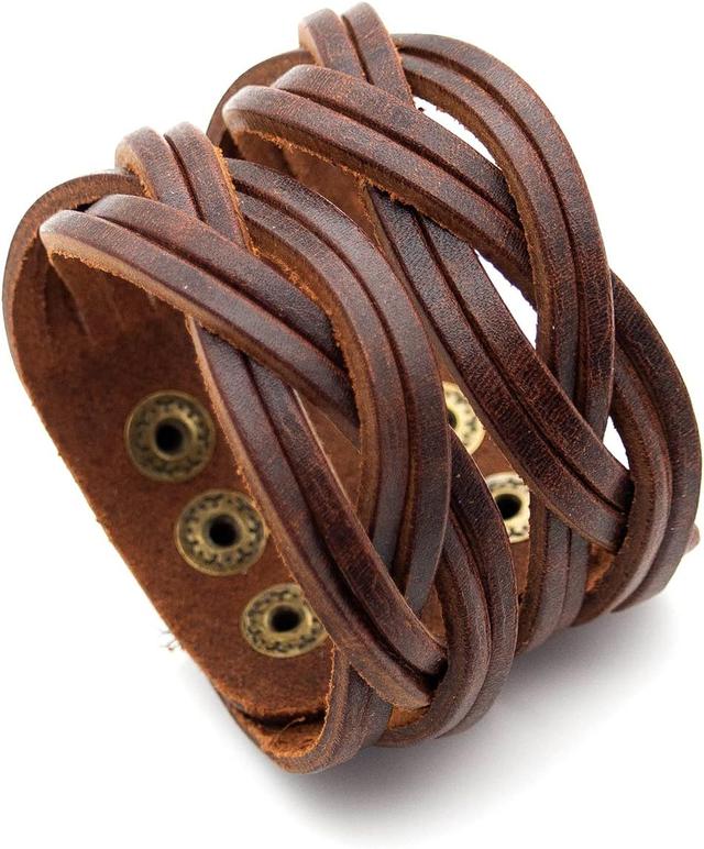 Product image of Punk Braided Band Bracelet Wide Leather Arm Cuff Bracelet