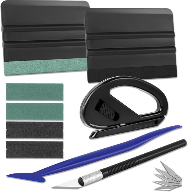Product image of Window Tint Kit, Profession Car Wrap Kit with Felt Squeegee and Felt Replacements, Craft Knife and Blades, Safe Vinyl Cutter, Micro Squeegee for Vinyl Wrap Tools Tint Tools