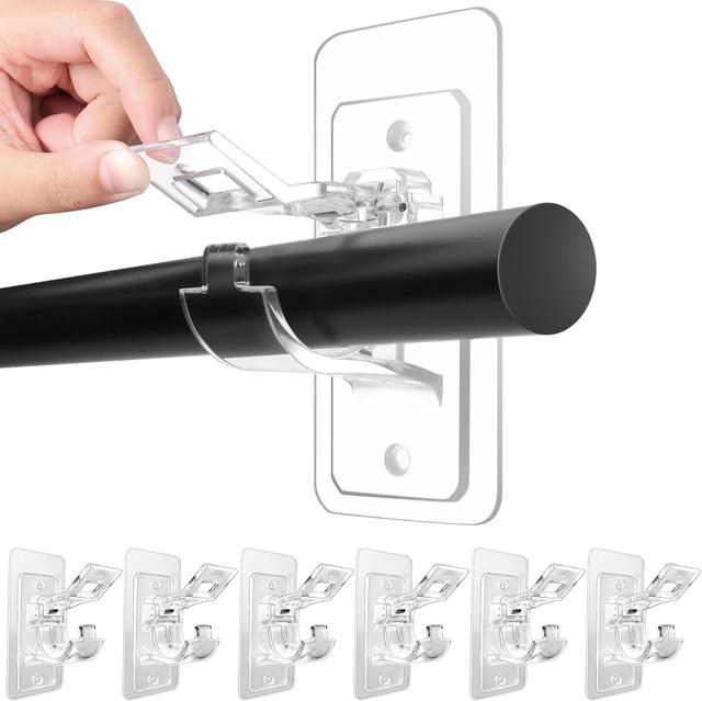 Product image of 6-Pack No Drill Needed Curtain Rod Holders, Self Adhesive Rod Brackets, Multipurpose Nail Free Stick on Curtain Rod Hooks, Curtain Hangers for Bathroom, Bedroom, Livingroom