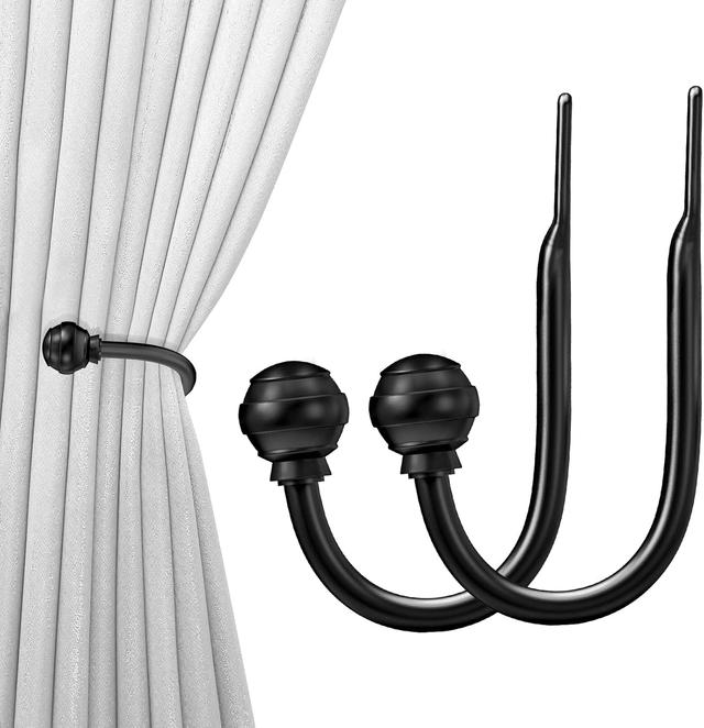 Product image of Hion Curtain Holdbacks Black 2pcs, Curtain Tiebacks Wall Mounted Curtain Hooks Holders for Drapes