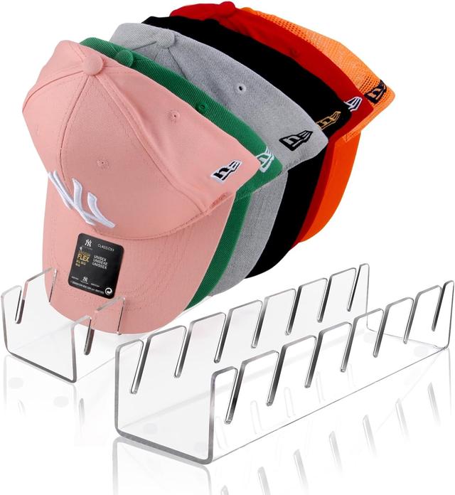 Product image of Hat Stand for Baseball Caps, 2 Pack No Install Acrylic Hat Organizer for 14 Baseball Caps Storage Organizer, Hat Racks Hat Holder Display and Organization for Closet, Bedroom, Dresser (Clear-2Pack)