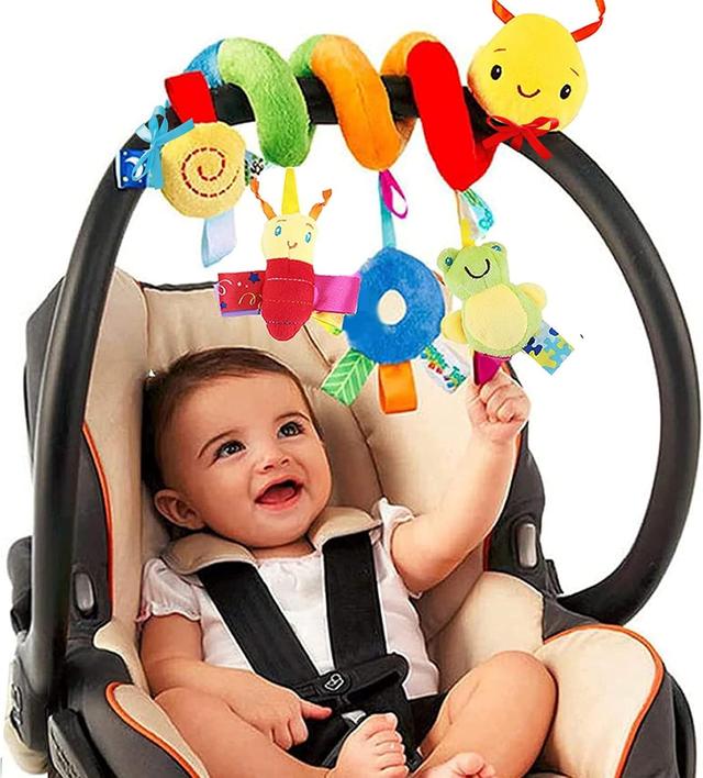 Product image of Baby Crib Hanging Rattles Toys - Infant Baby Worm Crib Bed Around Rattle Bell Cartoon Insect Spiral Hanging Toy with Ringing Bell for Infants Bed Stroller Car Seat Bar for Babies Boys and Girls