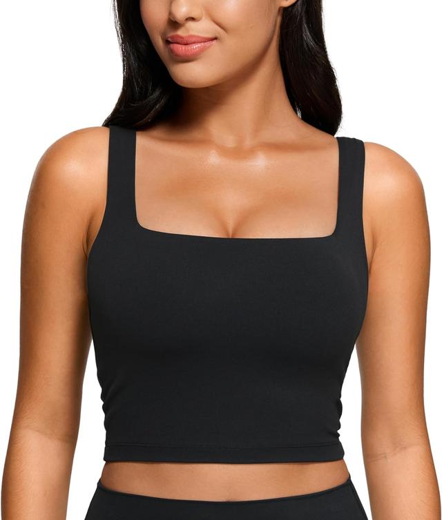 Product image of CRZ YOGA Butterluxe Womens Square Neck Longline Sports Bra - Workout Crop Tank Tops Padded Yoga Camisole with Built in Pads