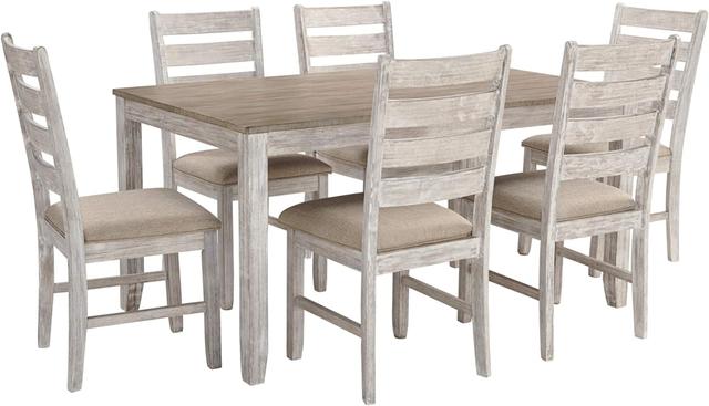 Product image of Signature Design by Ashley Skempton Cottage Dining Room Table Set with 6 Upholstered Chairs, Whitewash