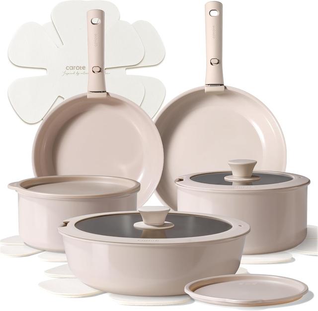 Product image of CAROTE Ceramic Cookware Sets, Pots and Pans Set Non Stick Non Toxic, Induction Cookware, Kitchen Cookware Sets, Pots Set for Healthy Coooking 15PCS, Taupe