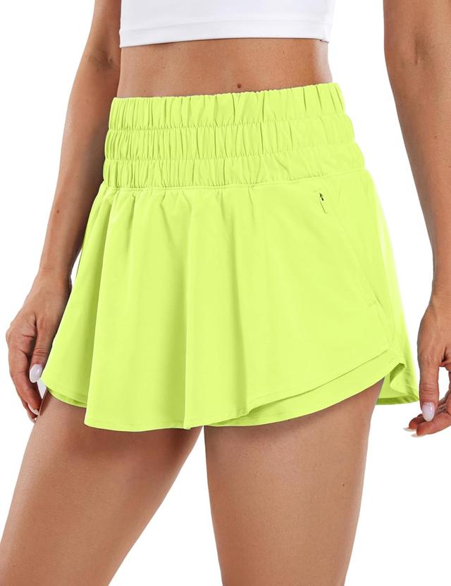 Product image of CRZ YOGA Athletic Shorts for Women High Waisted Flowy Ruffle Skirt Overlay for Workout Running Tennis with Zip Pocket
