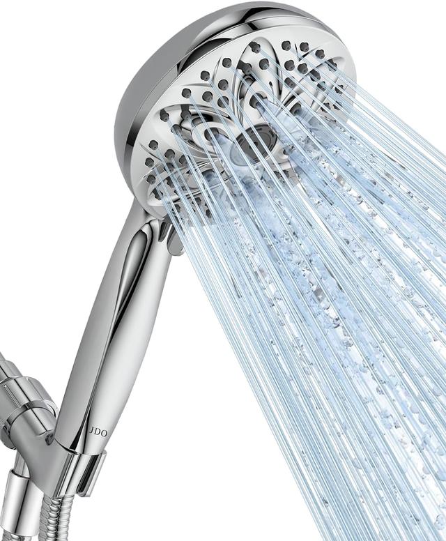Product image of 6-Setting Shower Head with Handheld, JDO High Pressure Hand held Shower Head, 4.7 Inch Chrome Detachable Showerhead Set with 59 Inch Stainless Steel Hose and Adjustable Showerhead Holder