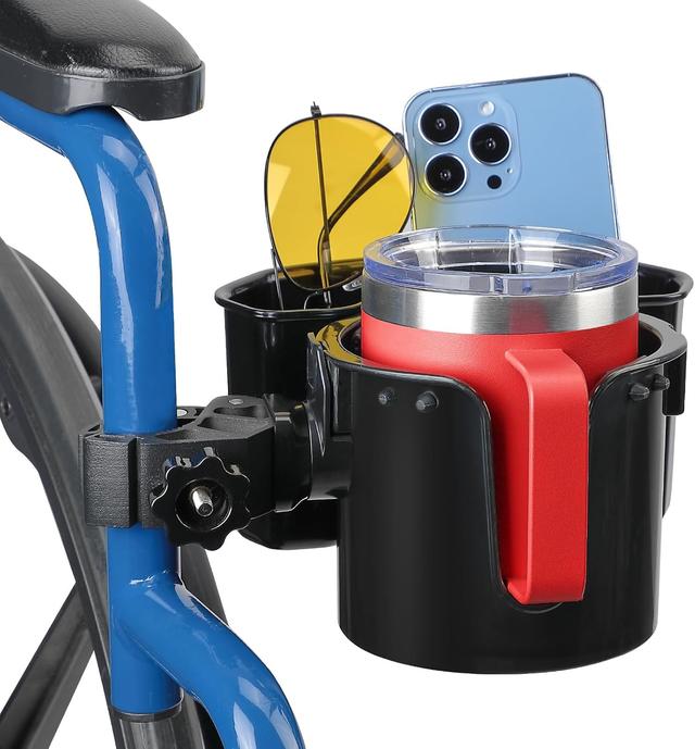 Product image of JOYTUTUS Wheelchair Cup Holder, 2-in-1 Walker Cup Holder with 6.4'' Large Storage Box, Drink Holder for Bottle with Handle, Fit for Wheelchair, Walker, Rollator, Stroller, Camper, Golf cart (Large)