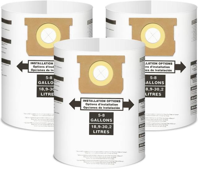 Product image of 3 Pack Vacuum Bags Replacement for Shop Vac Bags 5-8 Gallon Type E 90661 9066100 9066133 and Type H 90671 9067100 9067133, PETOX High-Efficiency Disposable Vaccum Collection Filter Bags