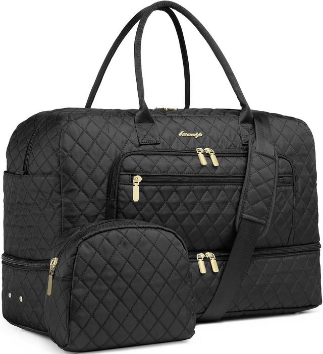 Product image of Large Women Travel Duffle Bag - Carry on Overnight Bag Weekend Travel Duffel Tote Bag Yoga Gym Bag with Wet Pocket Toiletry Weekender Overnight Bag for Travel Business Trips Sport Hospital Black