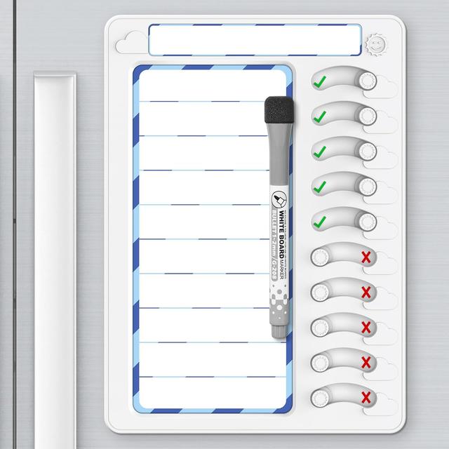 Product image of Chore Chart for Kids Dry Erase Chore Board ADHD Tools for Kids to Do List Checklist Task Board Routine Chart Planning Board for Fridge with 10 Sliders and Magnetic Marker, White and Blue, 1 Pack
