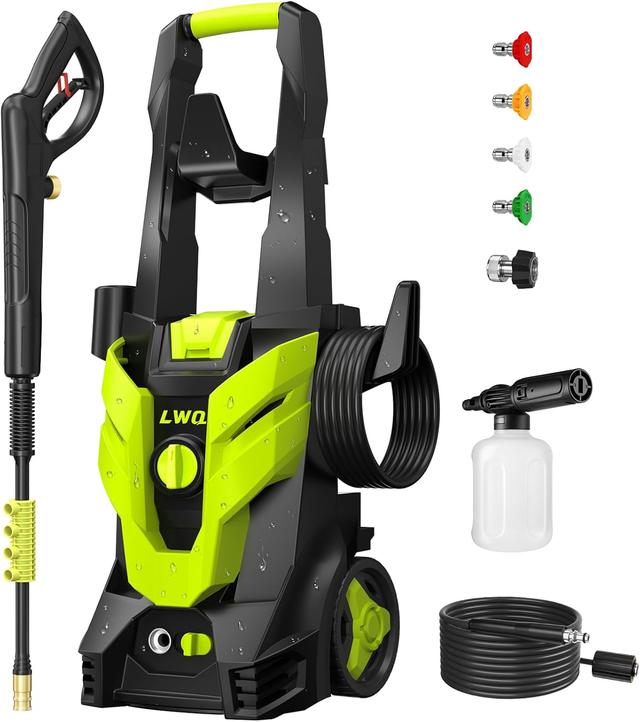 Product image of Electric Pressure Washer, 2.5 GPM Power Washer with 4 Quick Connect Nozzles, High Pressure Cleaning Machine with Foam Cannon for Cars/Fences/Driveways/Patios/Home Cleaning (Green)