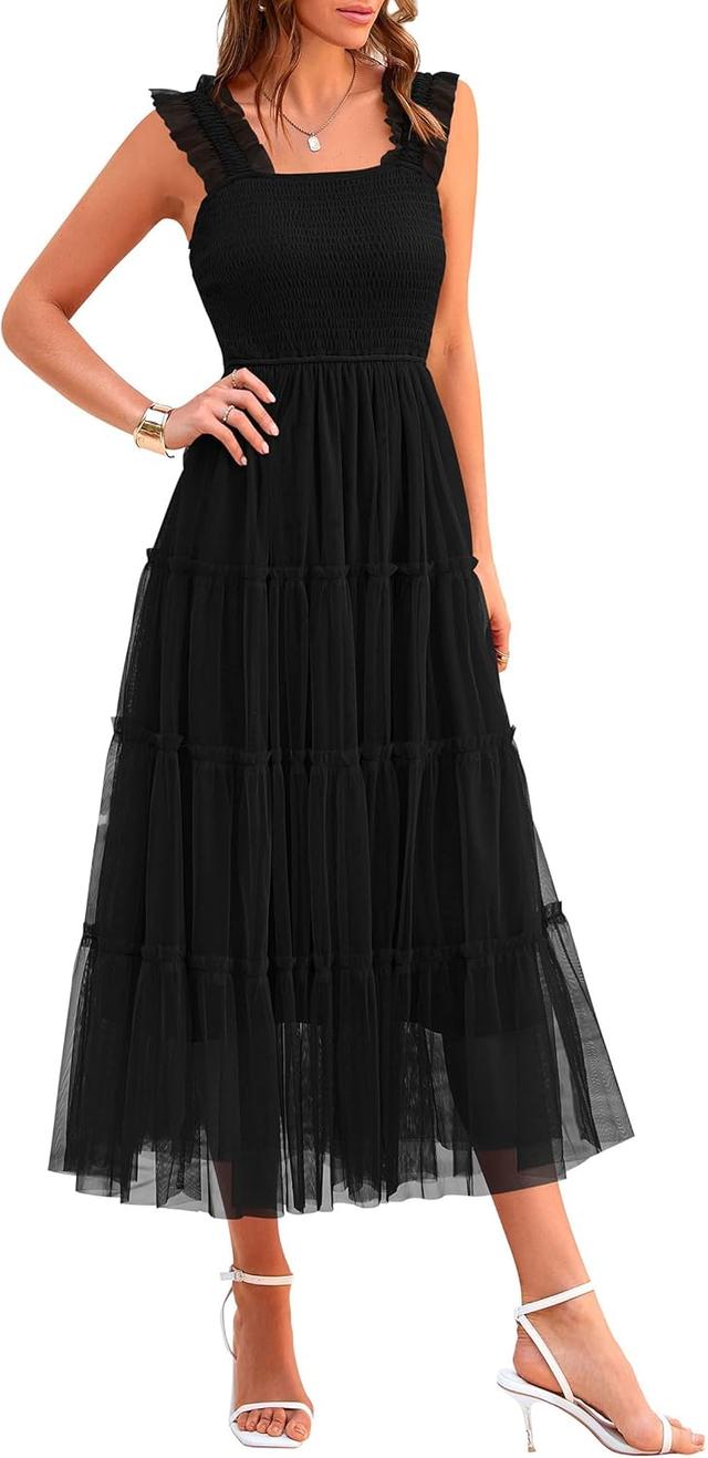 Product image of PRETTYGARDEN Women's Summer Tulle Midi Dress Sleeveless Smocked Ruffle Mesh Flowy Dresses Party Wedding Guest Sundress