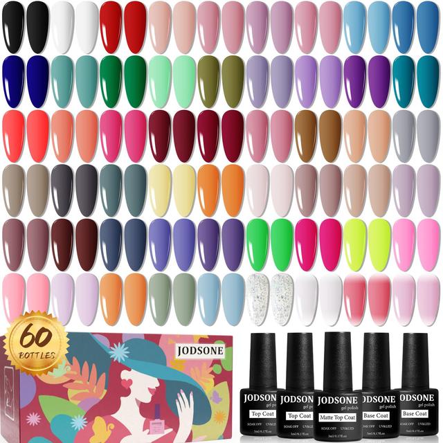 Product image of JODSONE 60 PCS Gel Nail Polish Set with 5 Bottles of Base and Glossy Matte Top Coat Soak off Gel Nail Set Suitable for All Seasons Gifts