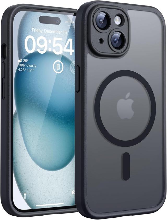 Product image of TOCOL Magnetic for iPhone 15 Case, Upgraded Full Camera Protection, Compatible with Magsafe, Drop Protection, Translucent Matte Back Bumper Phone Cover 6.1-Inch（Black）