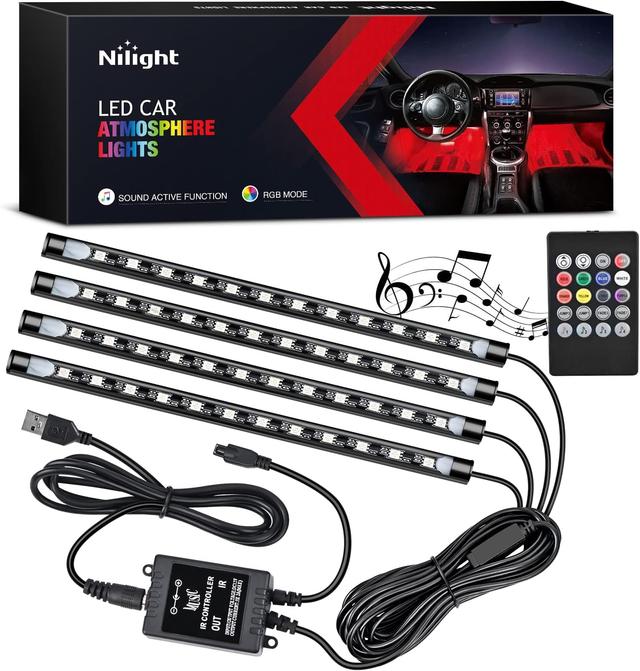 Product image of Nilight 48 LEDs DC 5V Multicolor Music Car Strip Light Under Dash Lighting Kit with Sound Active Function and Wireless Remote Control, 2 Years Warranty, 4PCS USB Interior Lights
