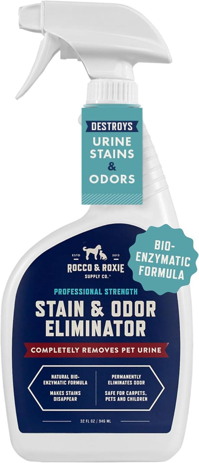 Product image of Rocco & Roxie Stain & Odor Eliminator for Strong Odor, 32oz Enzyme Pet Odor Eliminator for Home, Carpet Stain Remover for Cats & Dog Pee, Enzymatic Cat Urine Destroyer, Carpet Cleaner Spray