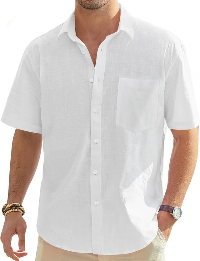 Product image of J.VER Men's Cotton Linen Short Sleeve Shirts Casual Lightweight Button Down Shirts Vacation Beach Summer Tops with Pocket