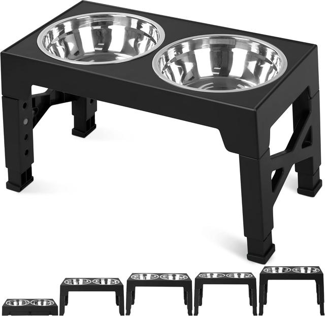 Product image of Niubya Elevated Dog Bowls with 2 Stainless Steel Dog Food Bowls, Raised Dog Bowl Adjusts to 5 Heights (3.15", 8.66", 9.84",11.02", 12.2") for Small Medium and Large Dogs