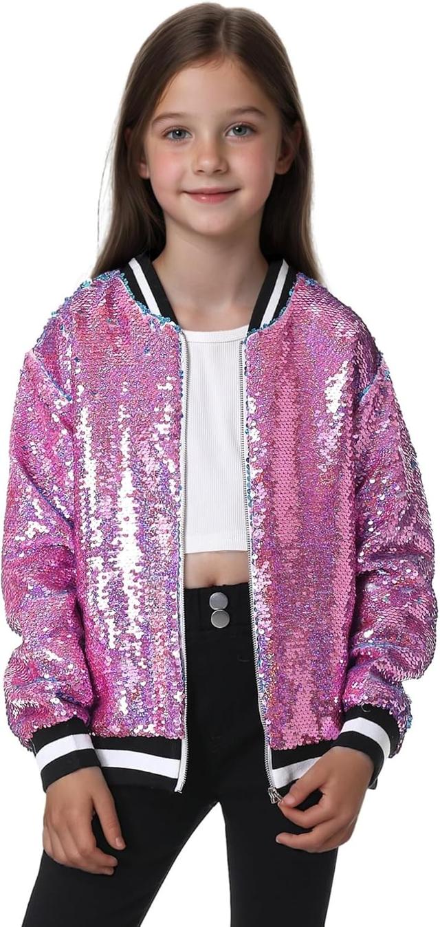 Product image of TIMSOPHIA Girls Sequin Jacket, Sparkle Bomber Jacket Glitter Kids 1989 Sparkly Blazer Costume for Concert Party Club