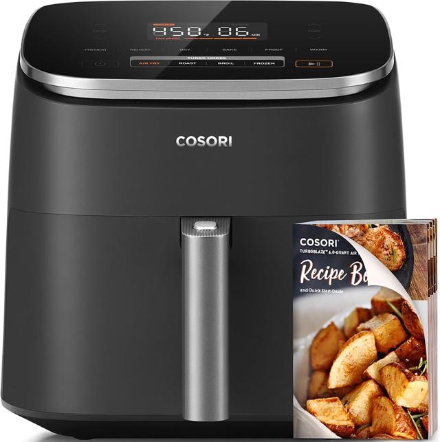 Product image of COSORI Air Fryer 9-in-1, Compact & Large 6-Qt, Fast Turbo Modes, 90–450°F Precise Heat for Even Results, Up to 95% Less Oil*, Roast, Bake, Dry, Reheat, Frozen, Broil, Proof, 120V, TurboBlaze, Grey
