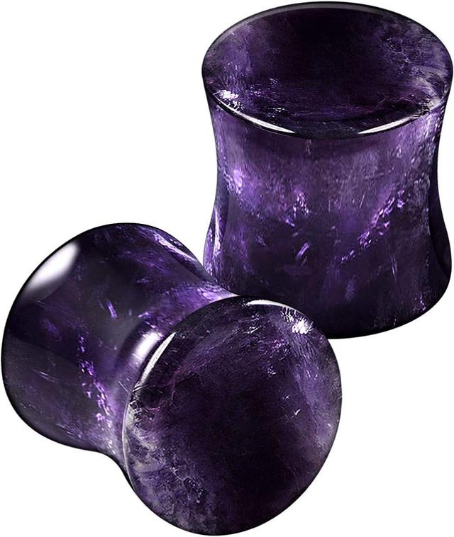 Product image of Organic Stone Amethyst Double Flared Saddle Ear Gauge Double Flare plugs Stretcher Lobe Earring Piercing Jewelry Choose Sizes