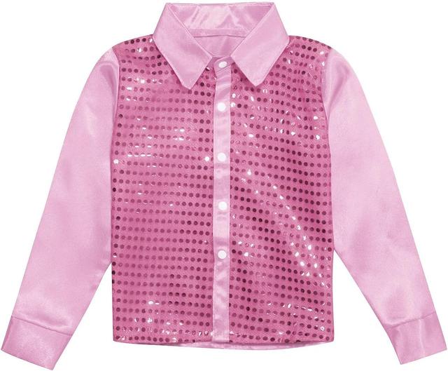 Product image of Toddler Tshirts Boys 5T Kids Girls Sparkly Sequins Dance Top Boys Long Sleeve Button Down Shirt for Jazz Dance