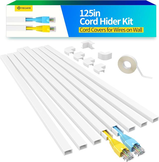 Product image of 125in Cord Hider, One-Cord Cable Concealer, Cord Covers for Wires on Wall - Easy Install Cable Management Kit for 2 Small Wires, Cables Raceway Home Office, 8X L15.7in W0.59in H0.4in, White