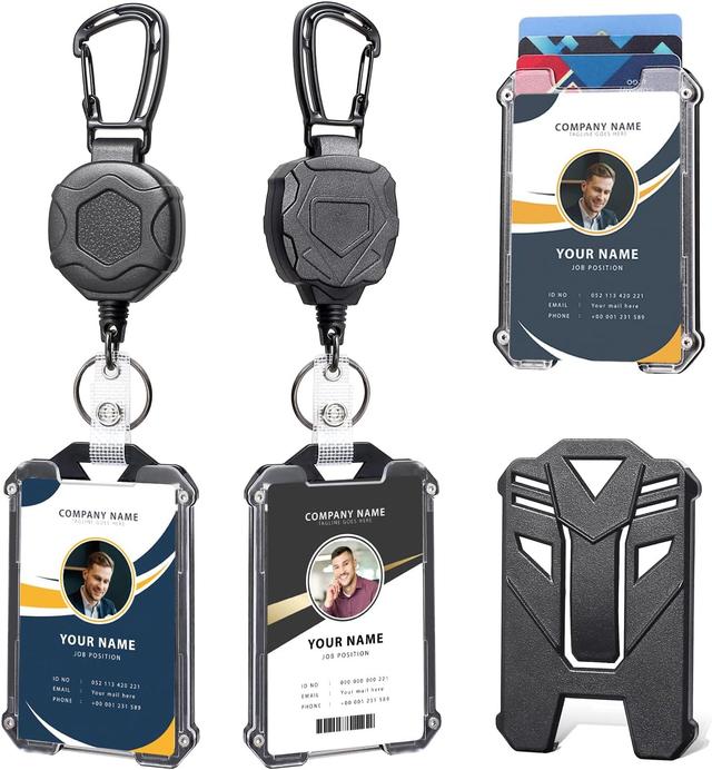 Product image of Badge Holder Retractable Clip Heavy Duty Carabiner Badge Reel Keychain with Lanyard ID Cards Holder Cool Tactical ID Holder