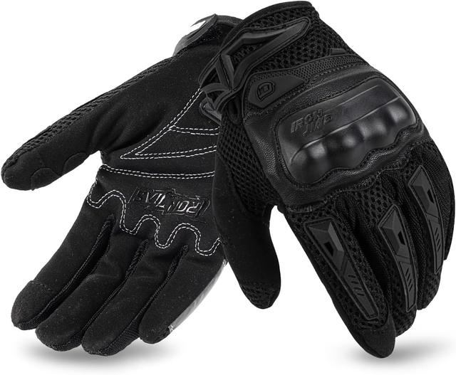 Product image of IRON JIA'S Motorcycle Gloves for Men and Women - Motorbike Powersports Racing Gloves with Hard Knuckle Touchscreen for BMX ATV MTB Riding (Black L)