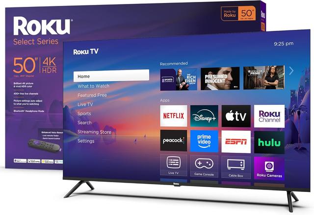 Product image of Roku Smart TV 2025 – 50-Inch Select Series, 4K HDR TV – RokuTV with Enhanced Voice Remote – Flat Screen LED Television with Wi-Fi for Streaming Live Local News, Sports, Family Entertainment