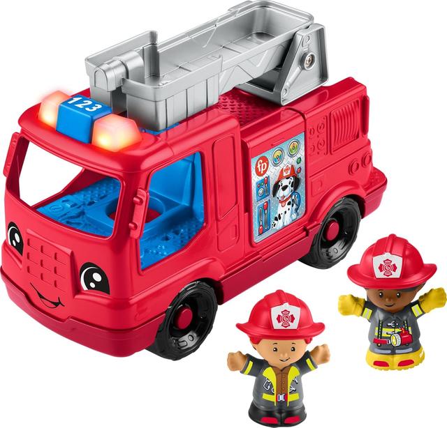 Product image of Fisher-Price Little People Toddler Toy Fire Truck Musical Push-Along Vehicle with 2 Figures for Pretend Play Ages 1+ Years