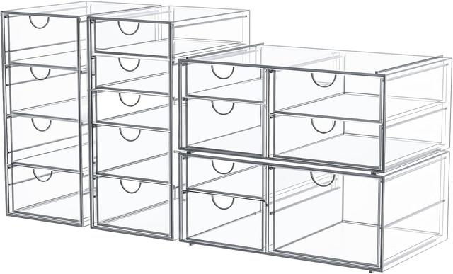 Product image of Makeup Organizer Storage With 16 Drawers, 4 Pcs Desktop Office Supplies, Desk Organizers, Clear Accessories, Dustproof Drawer and for Make Up, Jewelry, Pen, Stationary